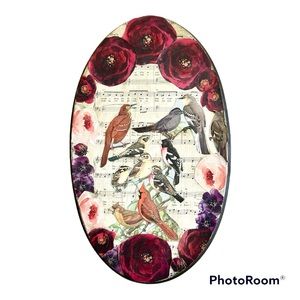 Hand Crafted Spring Oval Wood Floral Bird Wall Decor